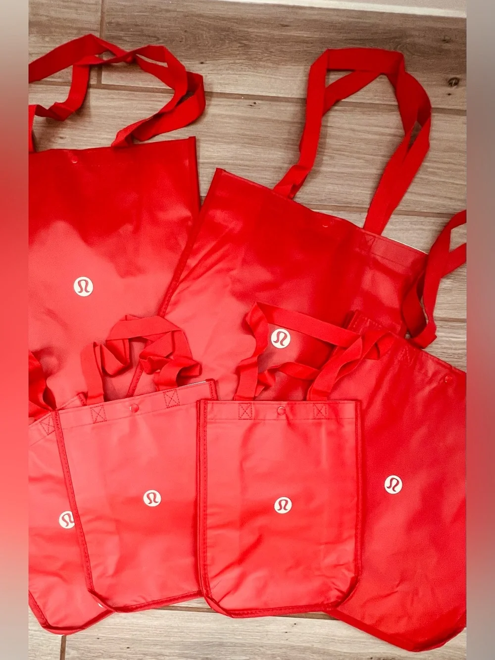 Lululemon Reusable Tote Bag Bundle | 2 Large + 4 Small | Red | Set of 6